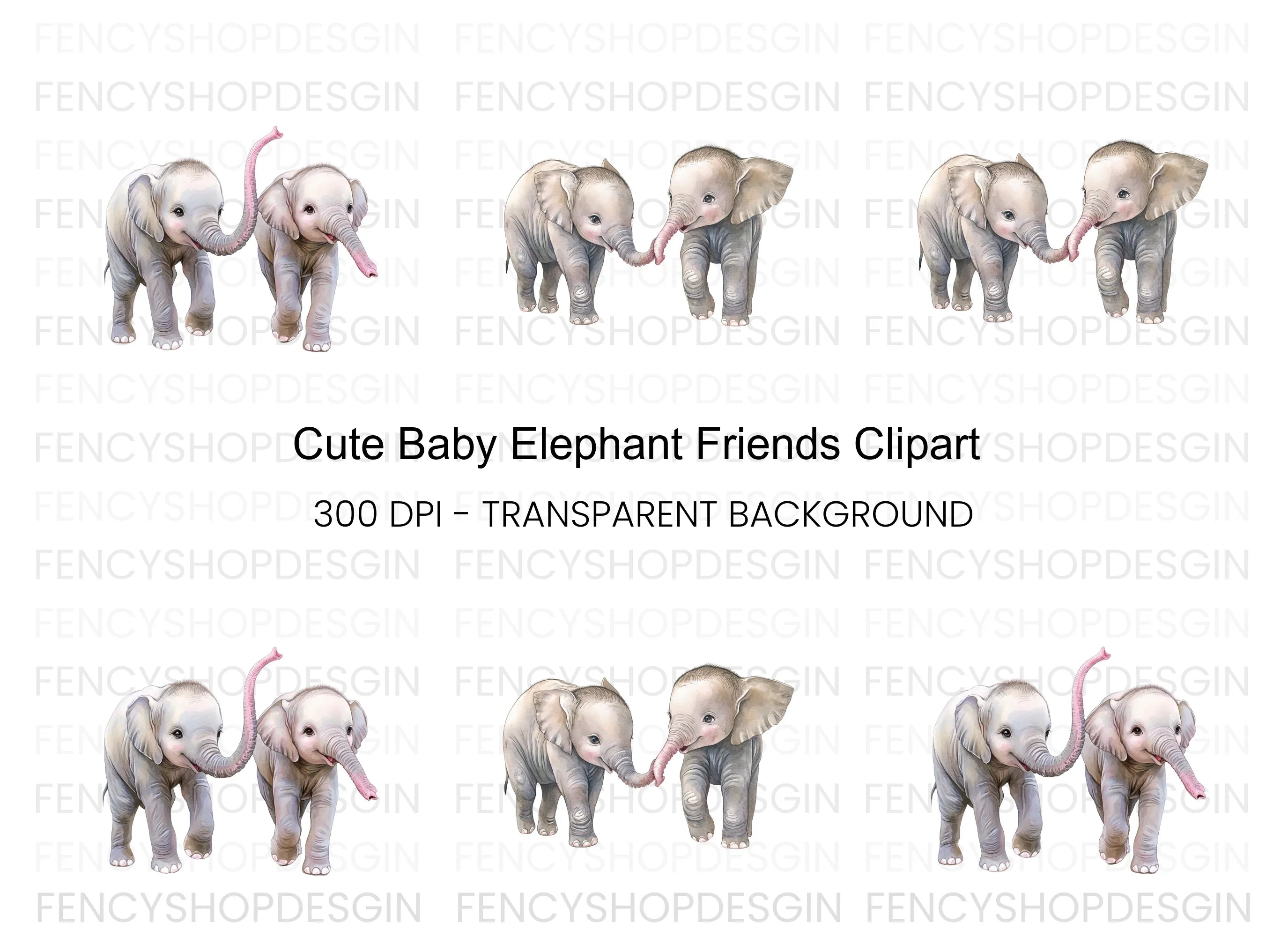 Adorable Baby Elephant Clipart Bundle