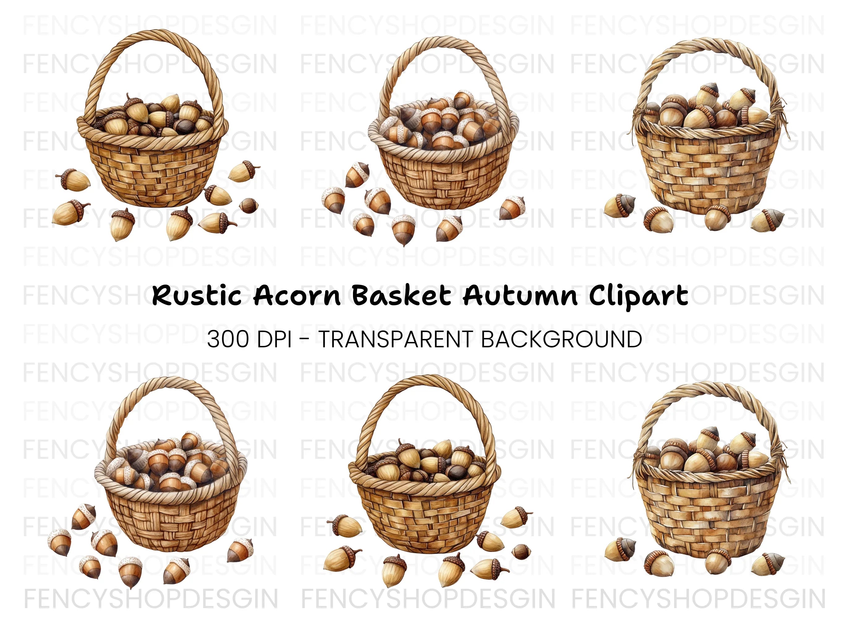Autumn Acorn Baskets Clipart Bundle