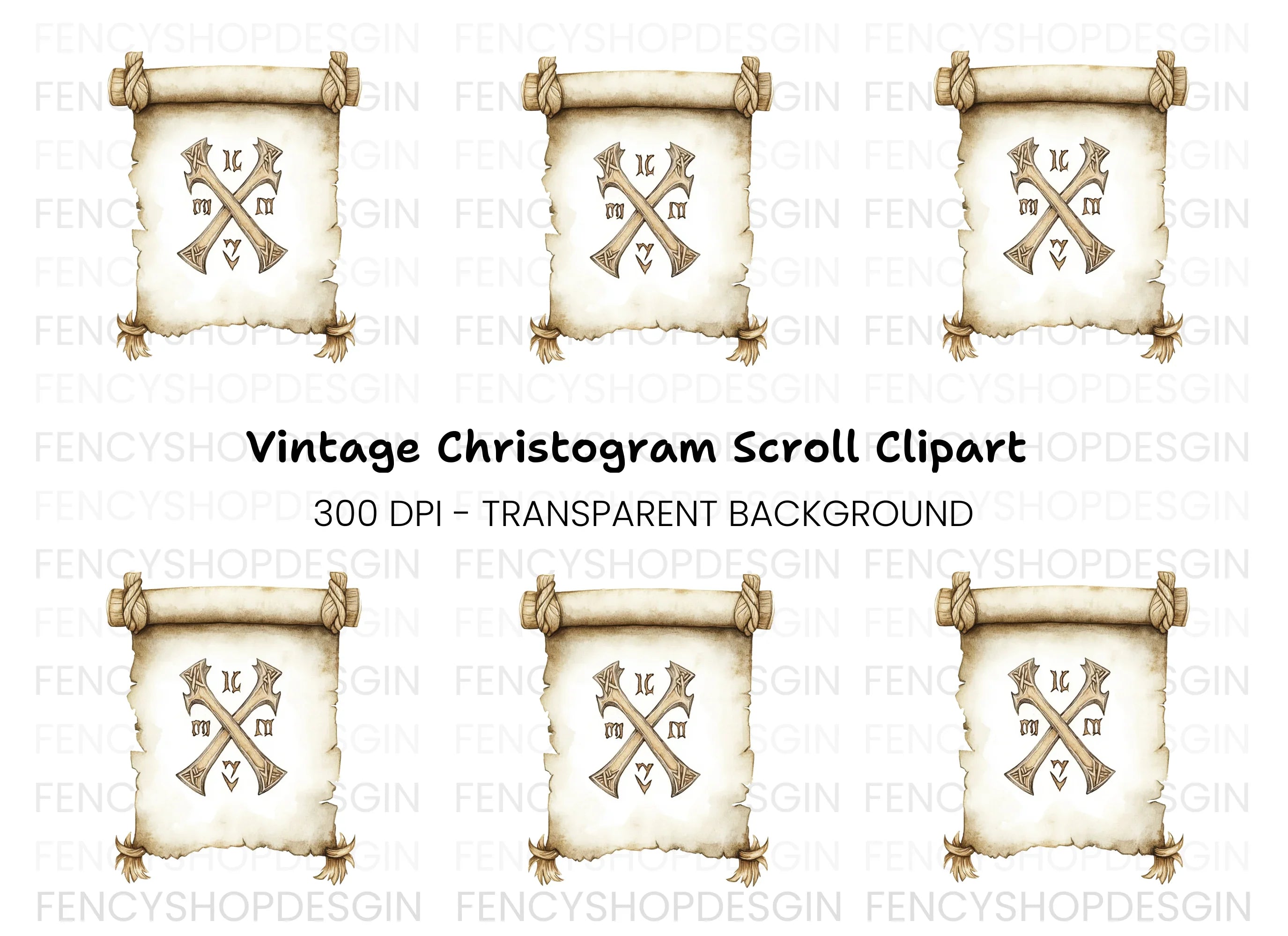 Ancient Bone Rune Scroll Clipart Bundle