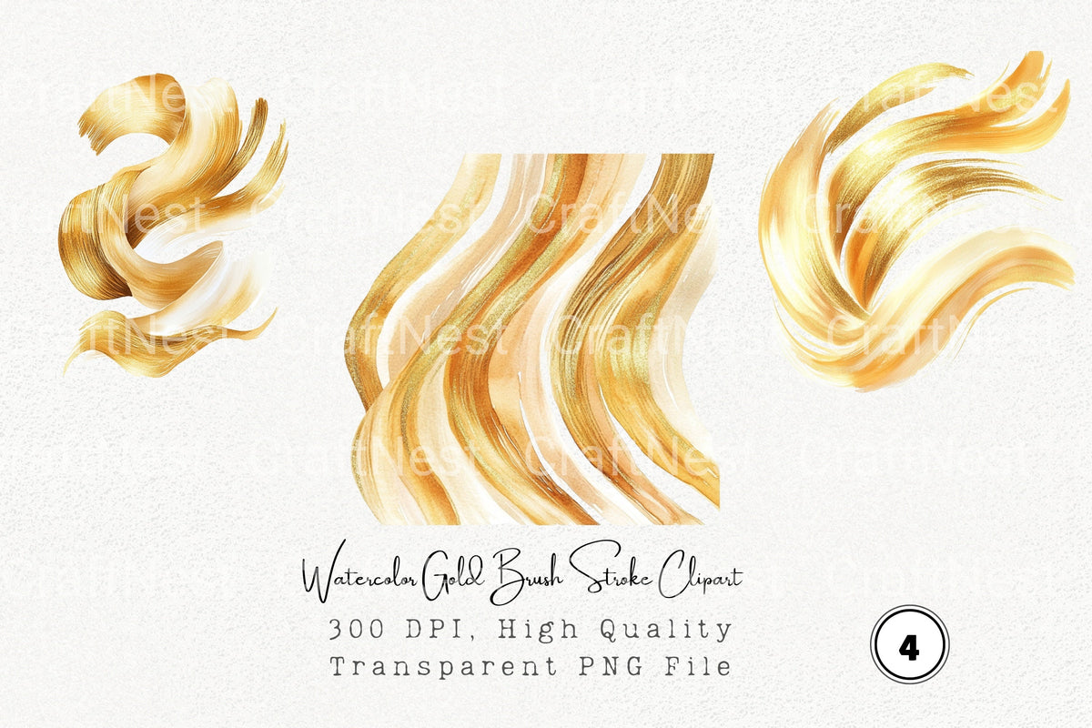 Gold Brush Stroke Clipart Bundle