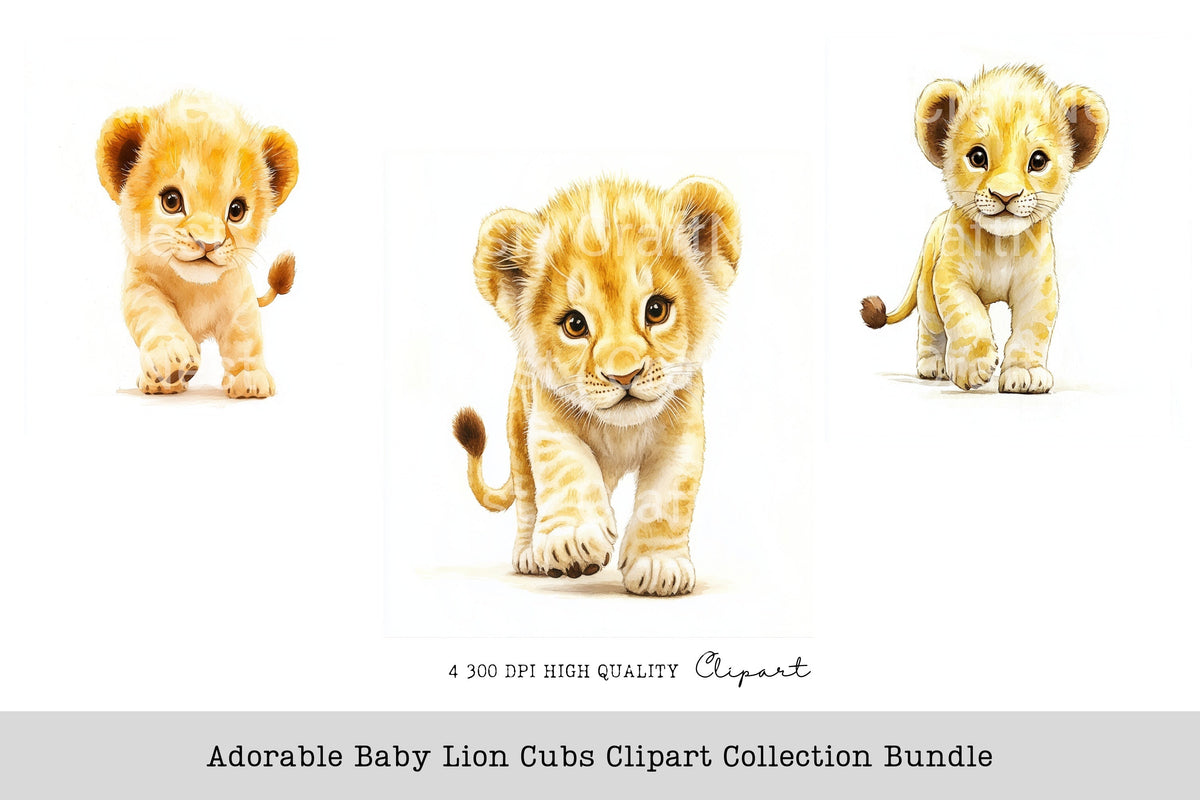 Adorable Baby Lion Cubs Clipart Bundle