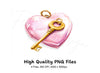 Pink Heart and Gold Key Clipart Bundle
