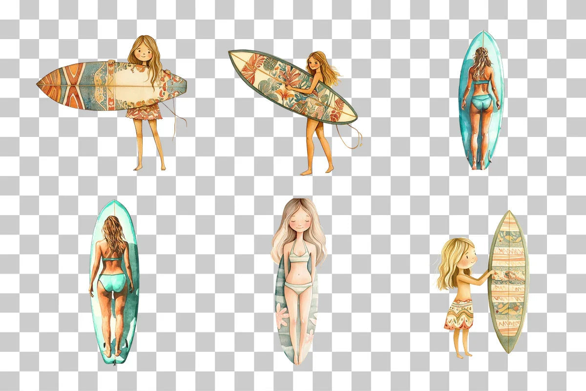 Surf Girl Clipart Bundle with Surfboard - CraftNest - Digital Crafting and Art