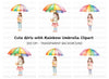 Girls with Rainbow Umbrellas Clipart Bundle