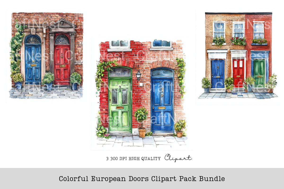 Colorful European Doors Clipart Bundle