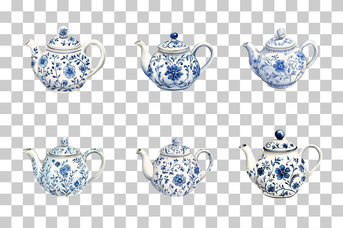 Delft Blue Floral Teapot Clipart Bundle - CraftNest - Digital Crafting and Art