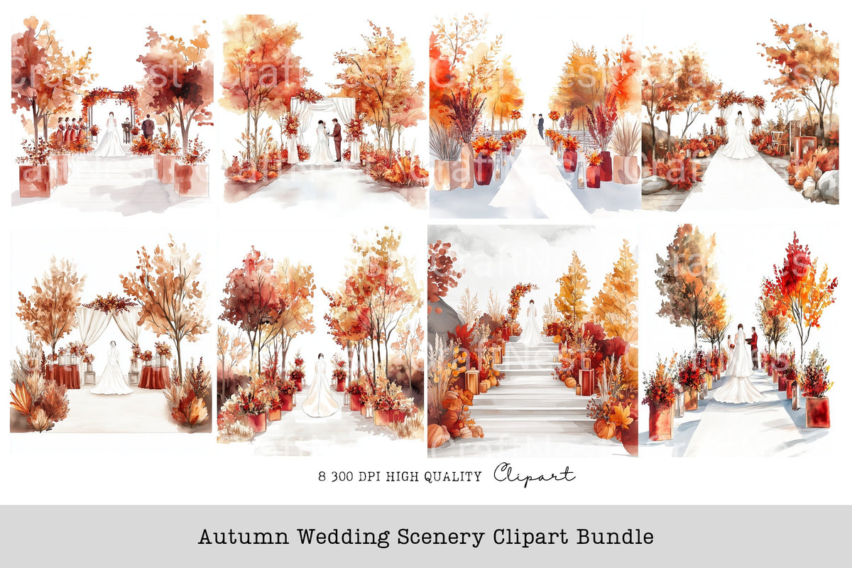 Autumn Wedding Scenery Clipart Bundle
