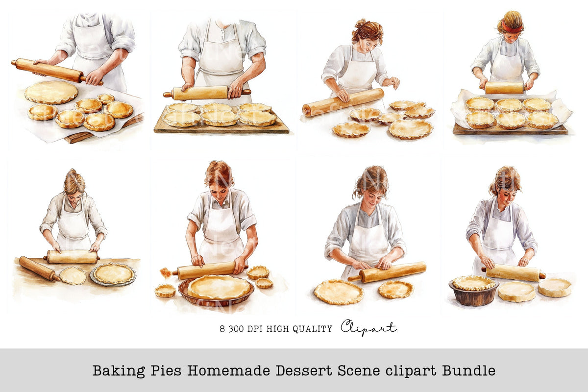 Baking Pies Homemade Dessert Scene Clipart Bundle