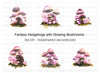 Fantasy Hedgehogs with Pink Mushrooms Clipart Bundle