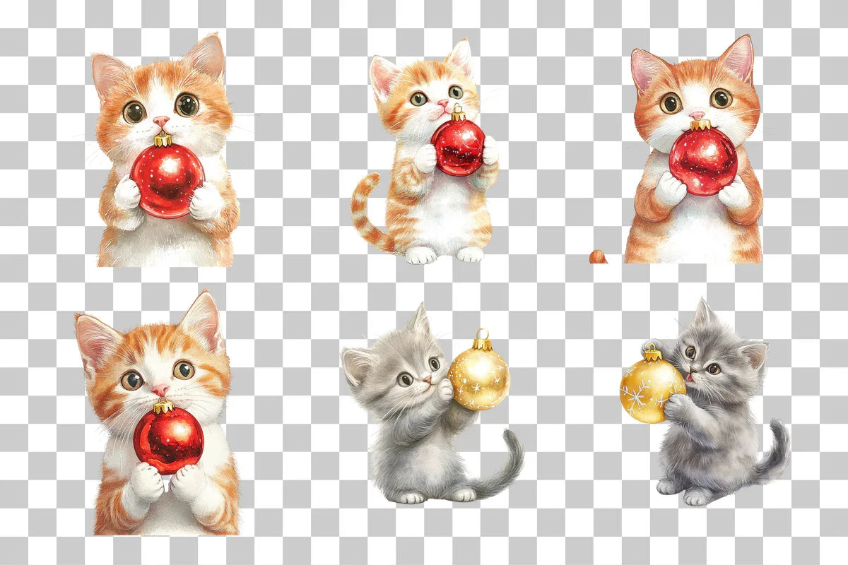 Christmas Cat with Bauble Clipart Bundle - CraftNest - Digital Crafting and Art