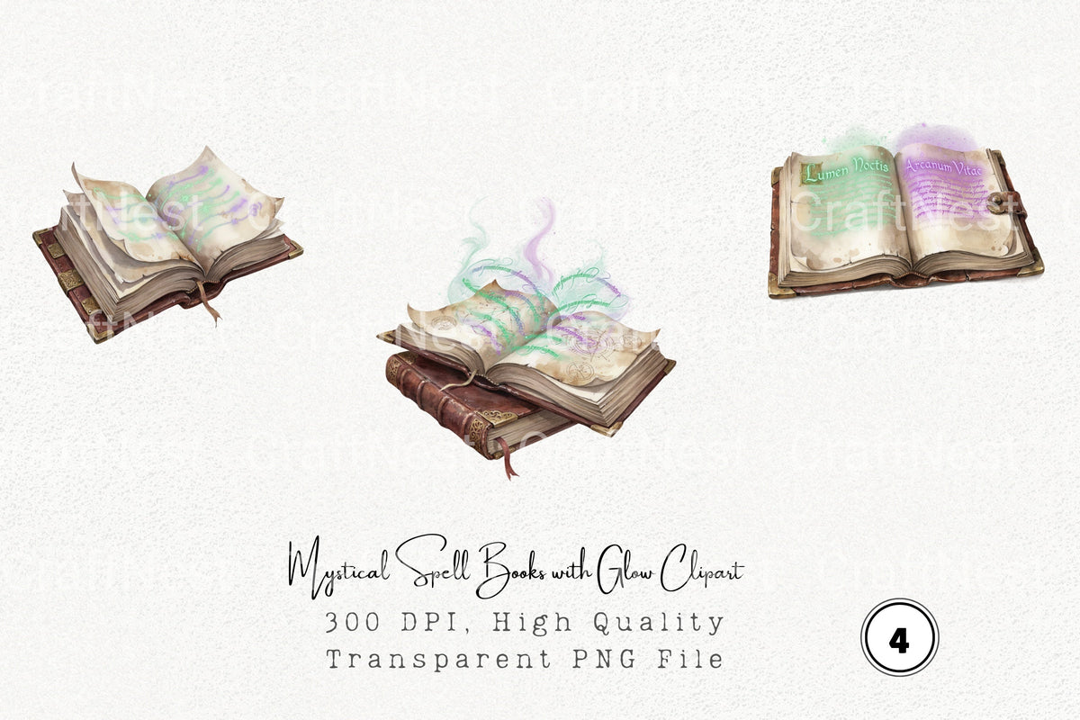 Mystical Spell Books With Glow Clipart Planner