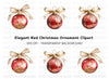 Elegant Red Christmas Ornaments Clipart Bundle