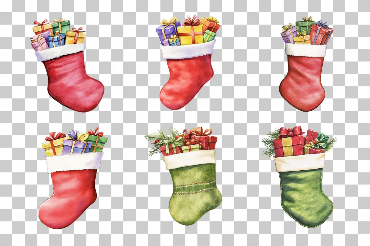 Christmas Stocking Clipart Bundle with Gifts - CraftNest - Digital Crafting and Art