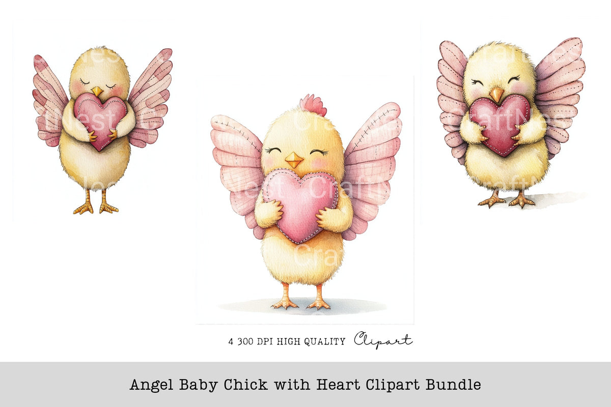 Angel Baby Chick With Heart Clipart Bundle