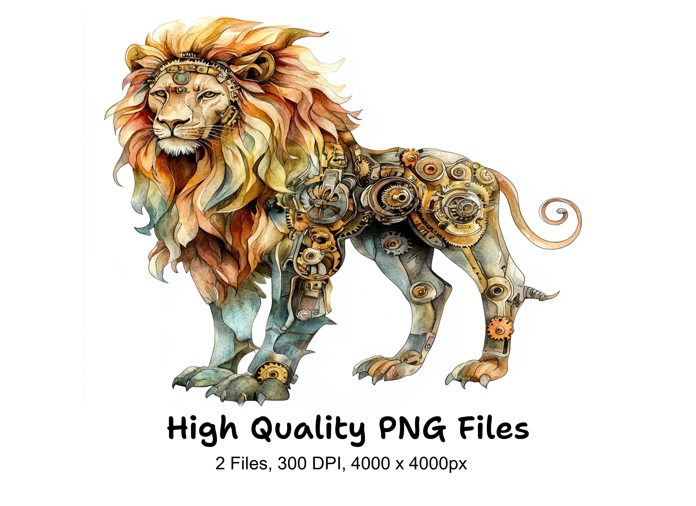 Intricate Steampunk Lion Clipart Bundle
