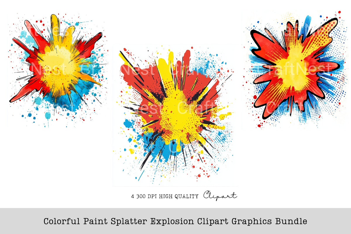 Colorful Paint Splatter Explosion Graphics Clipart Bundle