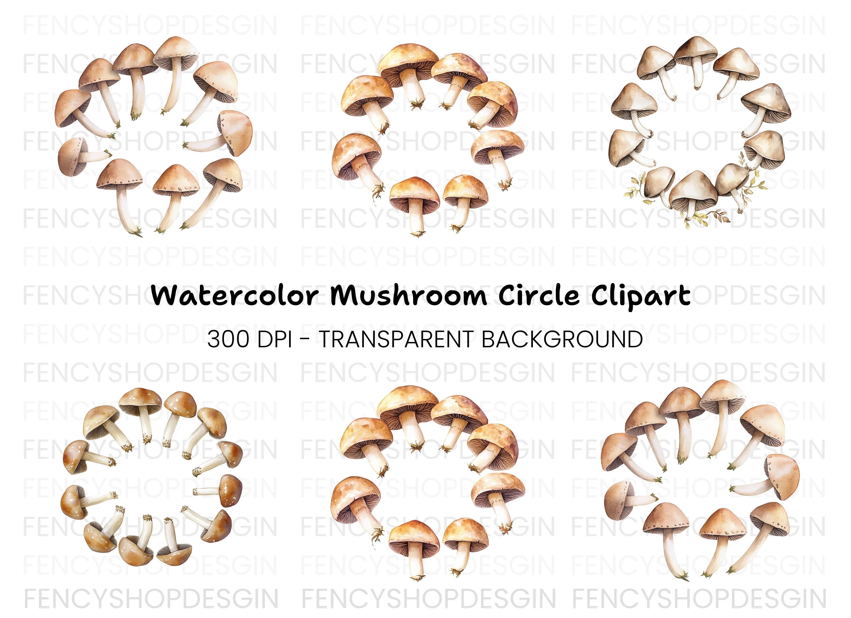 Earthy Mushroom Circle Clipart Bundle