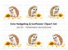 Playful Hedgehogs with Sunflowers Clipart Bundle
