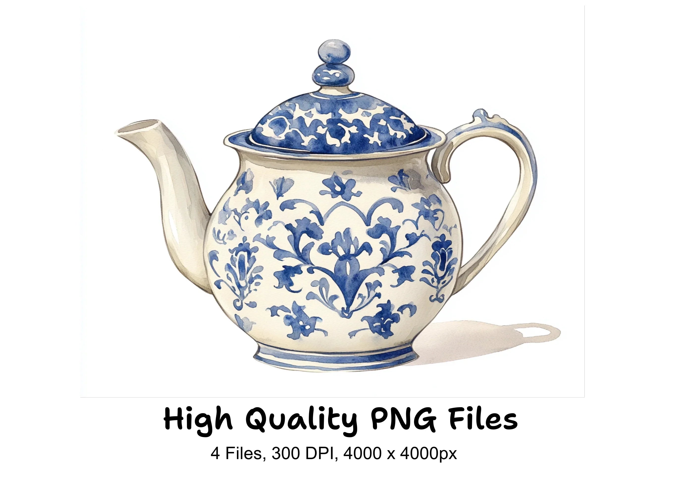 Blue and White Porcelain Teapot Clipart Bundle