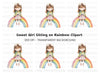 Cute Girl Sitting on Rainbow Clipart Bundle