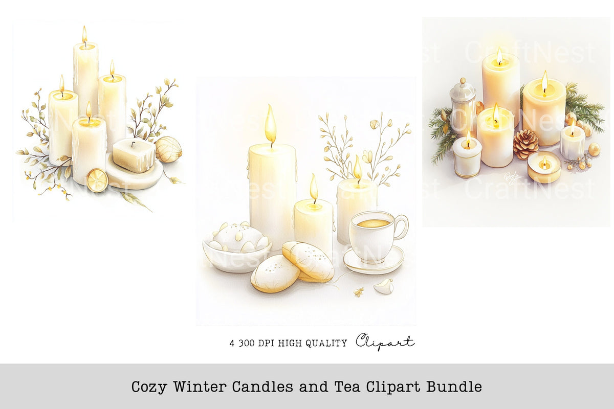 Cozy Winter Candles And Tea Clipart Bundle