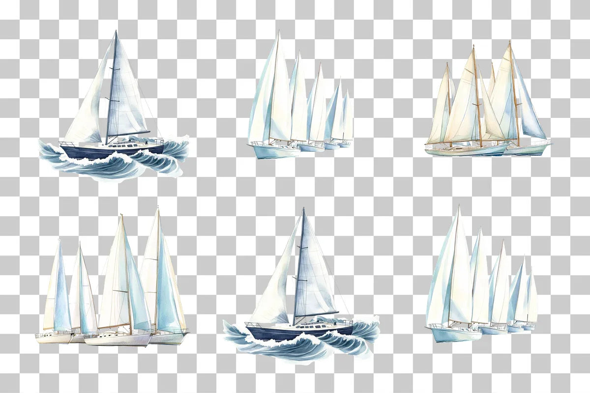 Sailboat Regatta Nautical Scene Clipart Bundle - CraftNest - Digital Crafting and Art