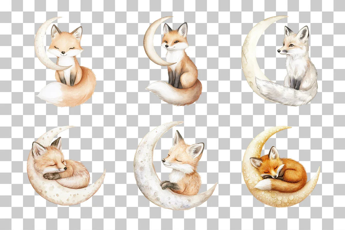 Sleeping Fox on Crescent Moon Clipart Bundle - CraftNest - Digital Crafting and Art