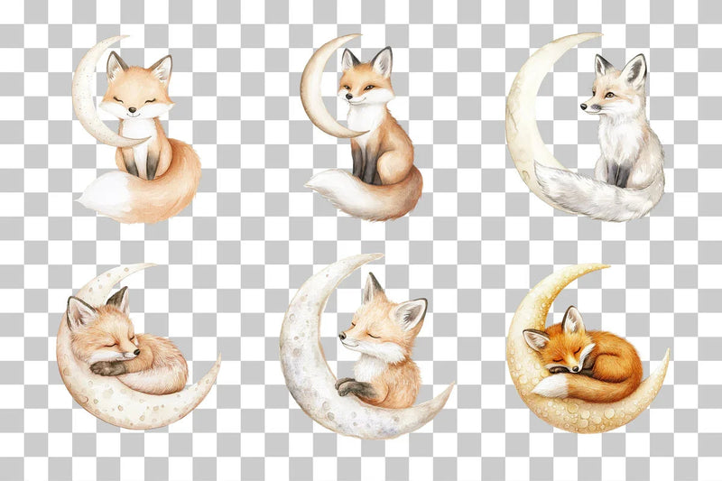 Sleeping Fox on Crescent Moon Clipart Bundle - CraftNest - Digital Crafting and Art