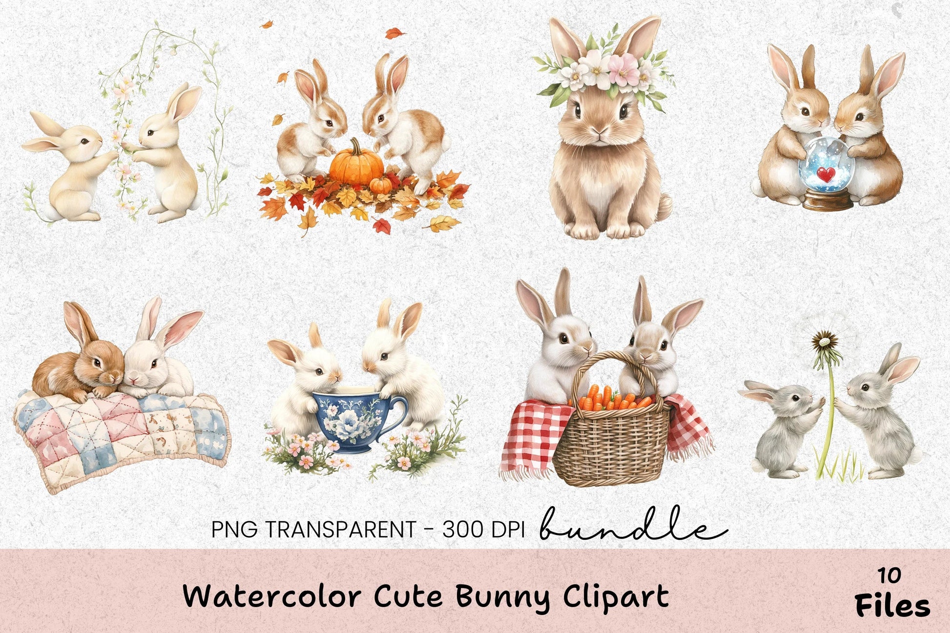 Cute Bunny Clipart Bundle - CraftNest - Digital Crafting and Art
