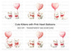 Cute Kittens with Pink Heart Balloons Clipart Bundle