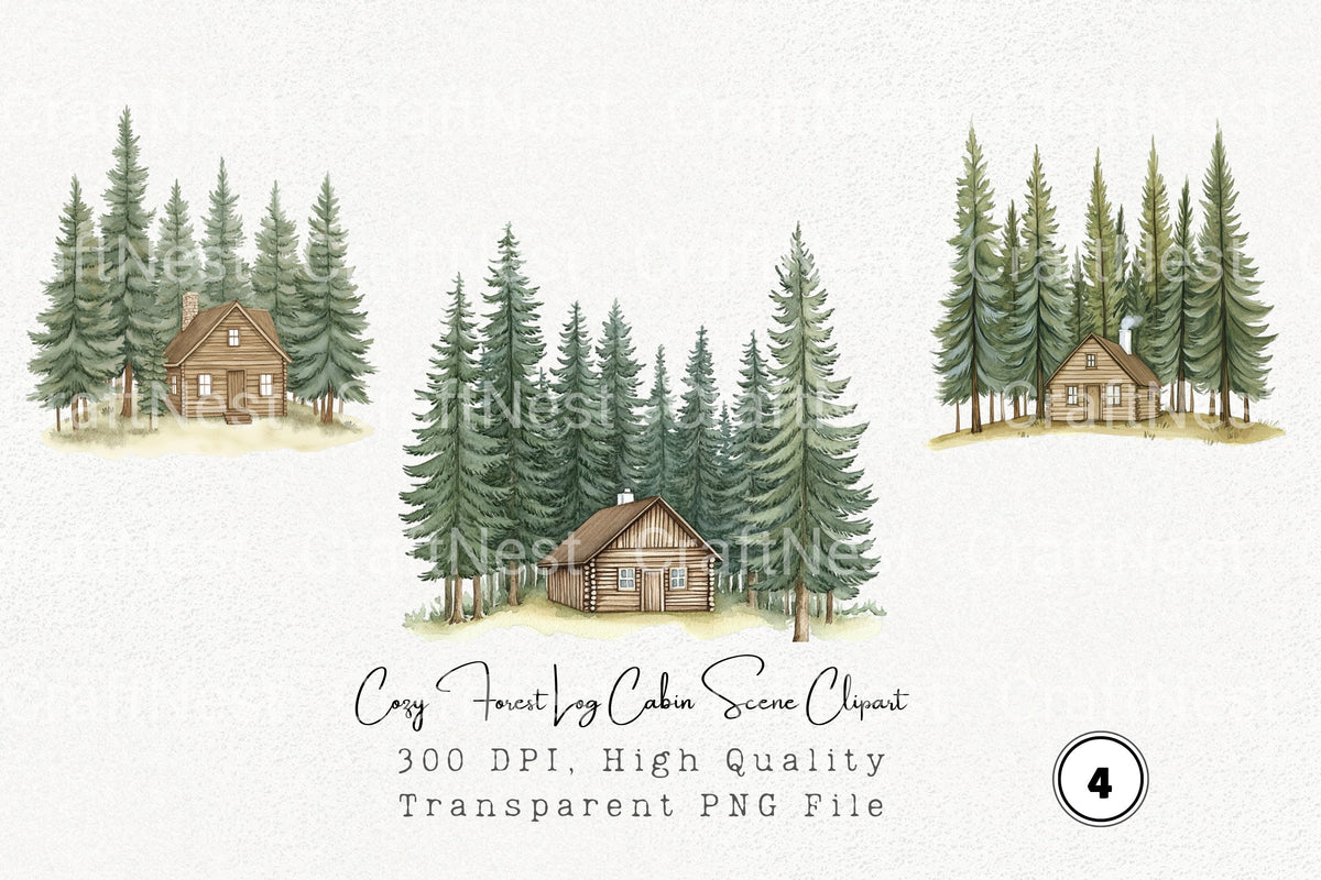 Cozy Forest Cabin Scene Clipart Log Book