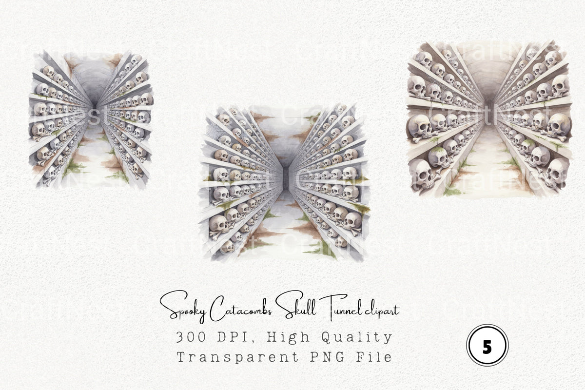 Spooky Catacombs Skull Tunnel Clipart Bundle