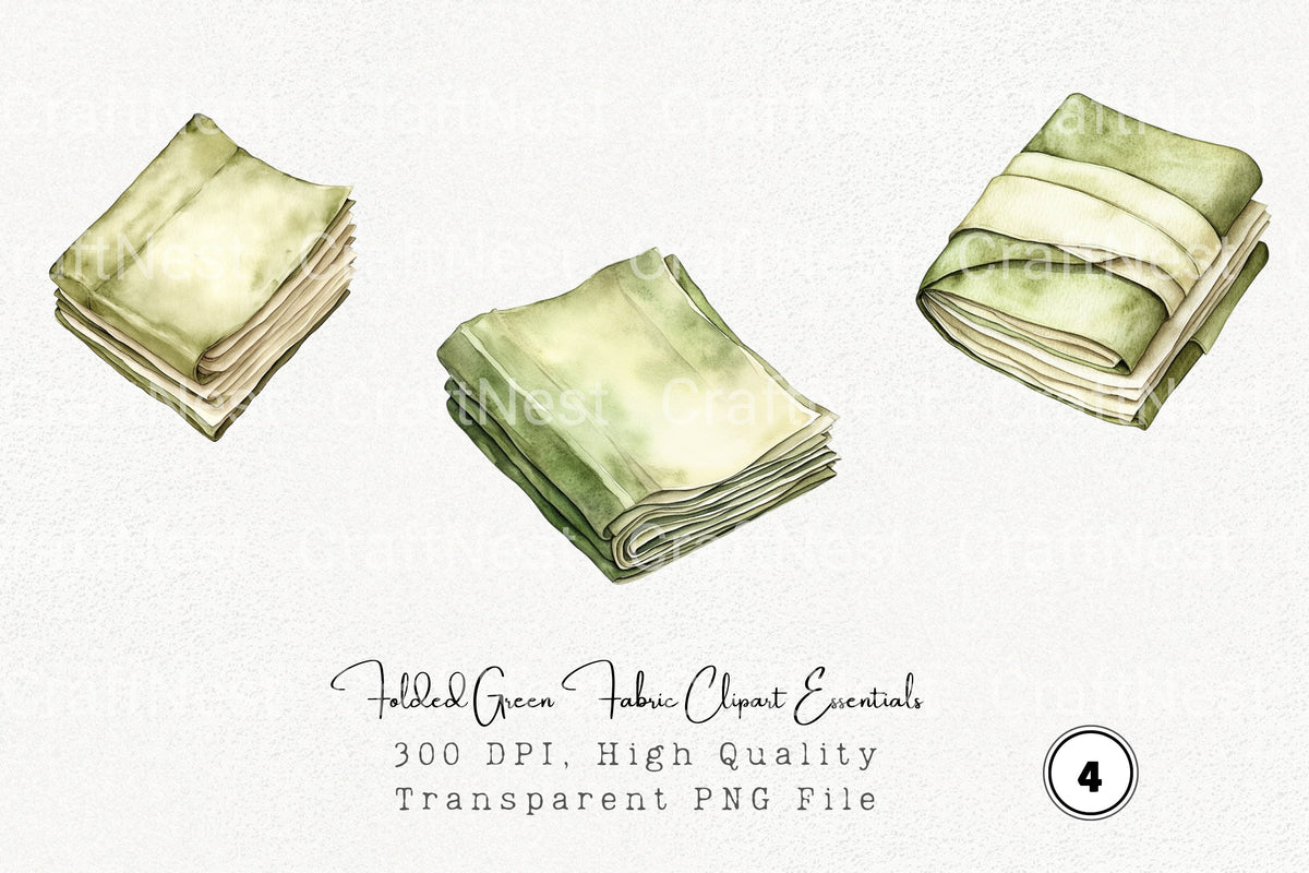 Folded Green Fabric Essentials Clipart Bundle