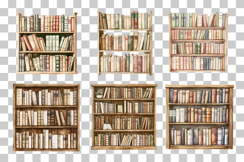 Vintage Bookshelf Library Clipart Bundle - CraftNest - Digital Crafting and Art
