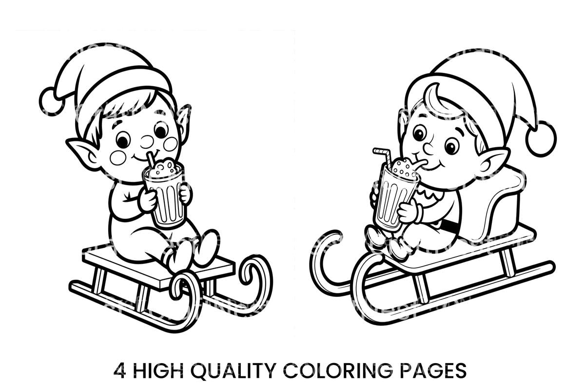 Christmas Elf Sledding with Hot Cocoa Coloring Books