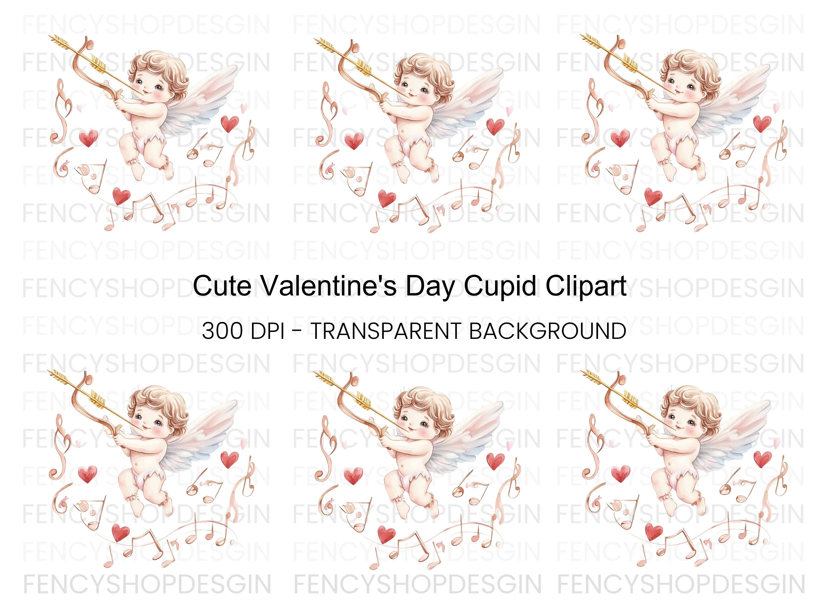Cute Cupid with Musical Notes Clipart Bundle