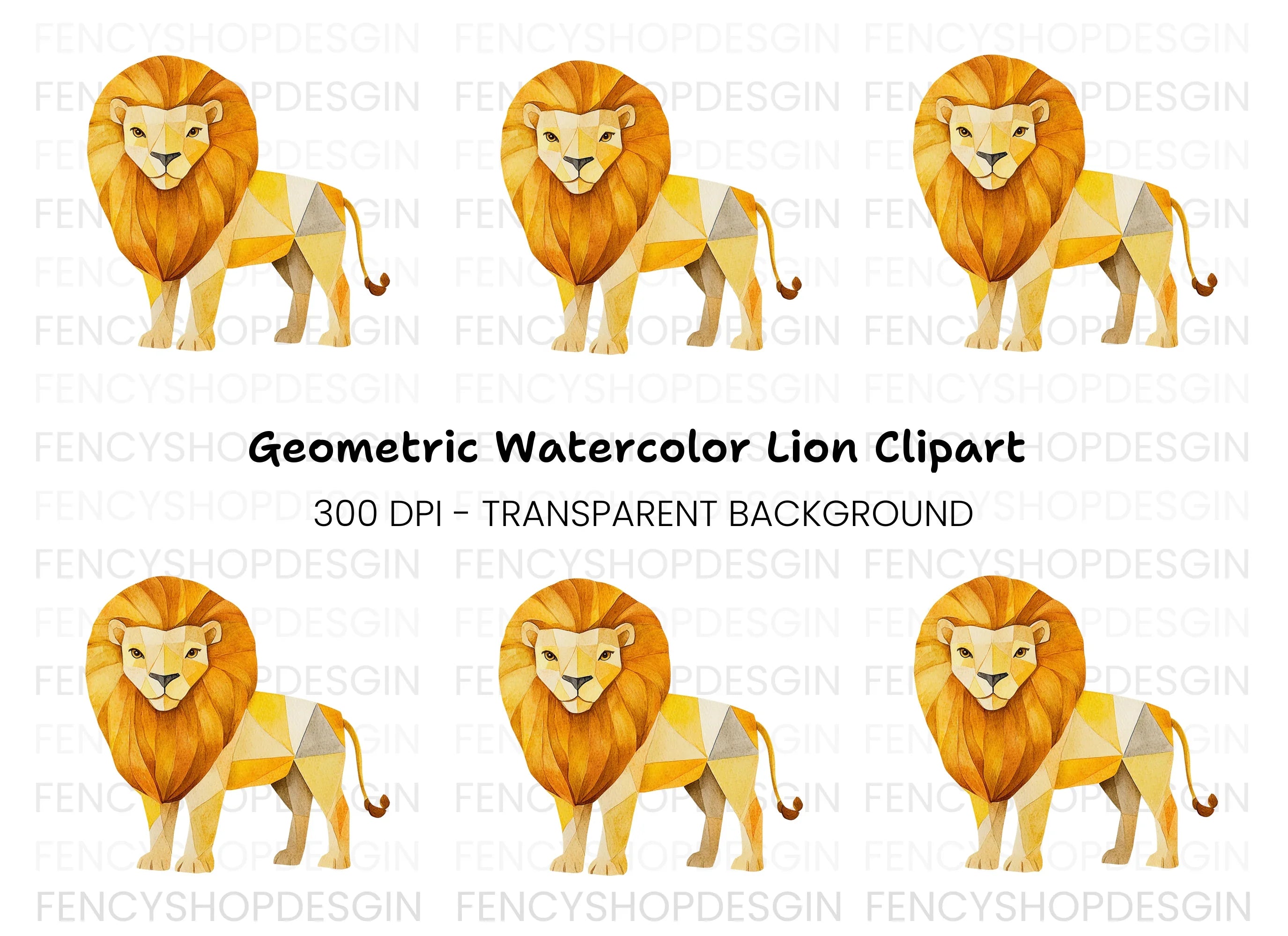 Abstract Polygonal Lion Clipart Bundle