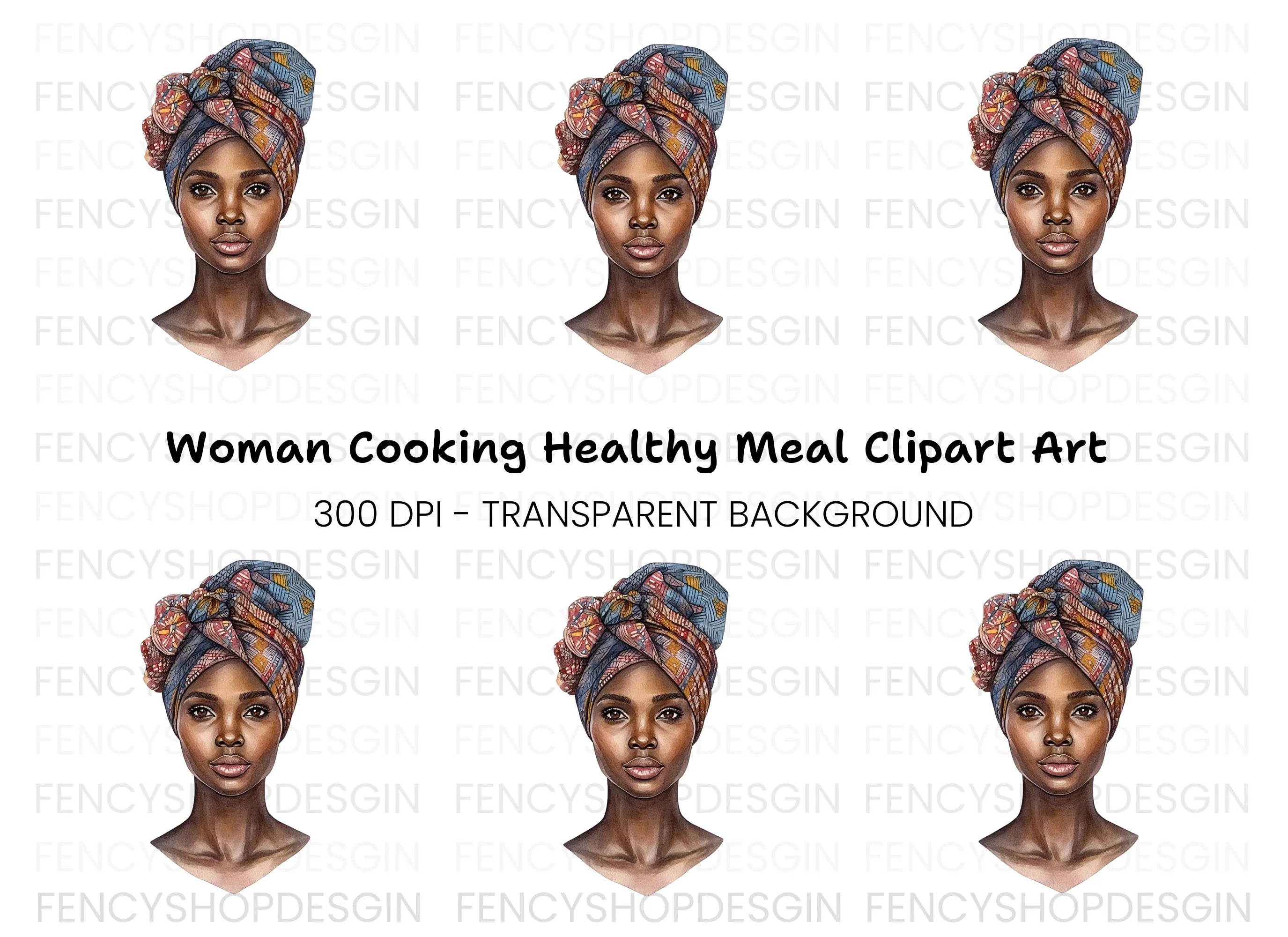 African Woman Headwrap Clipart Bundle