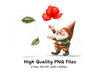 Gnome with Falling Rose Petals Clipart Bundle