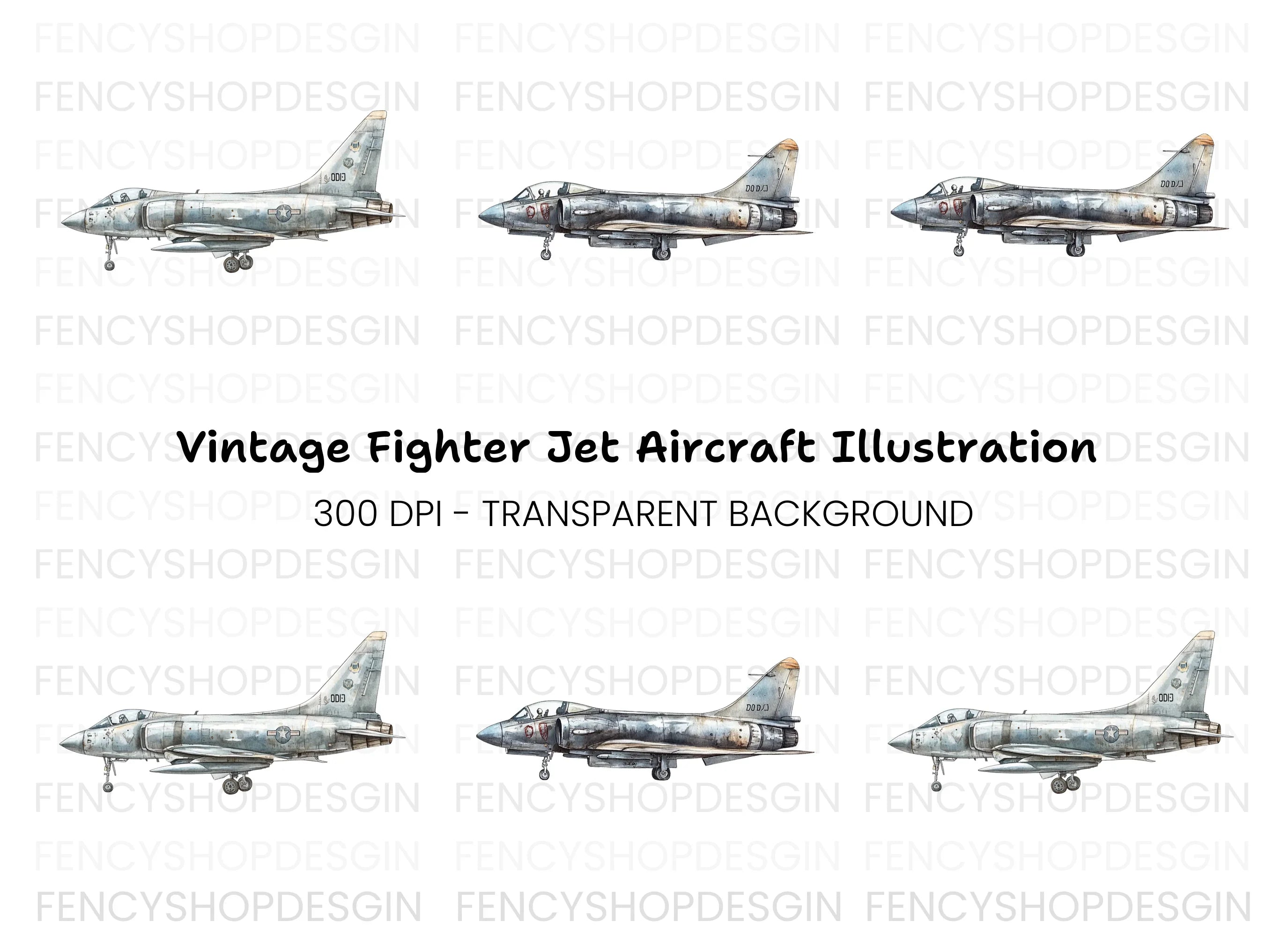 Vintage Military Jet Aircraft Clipart Bundle