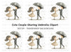 Cute Couple Sharing Umbrella Clipart Bundle