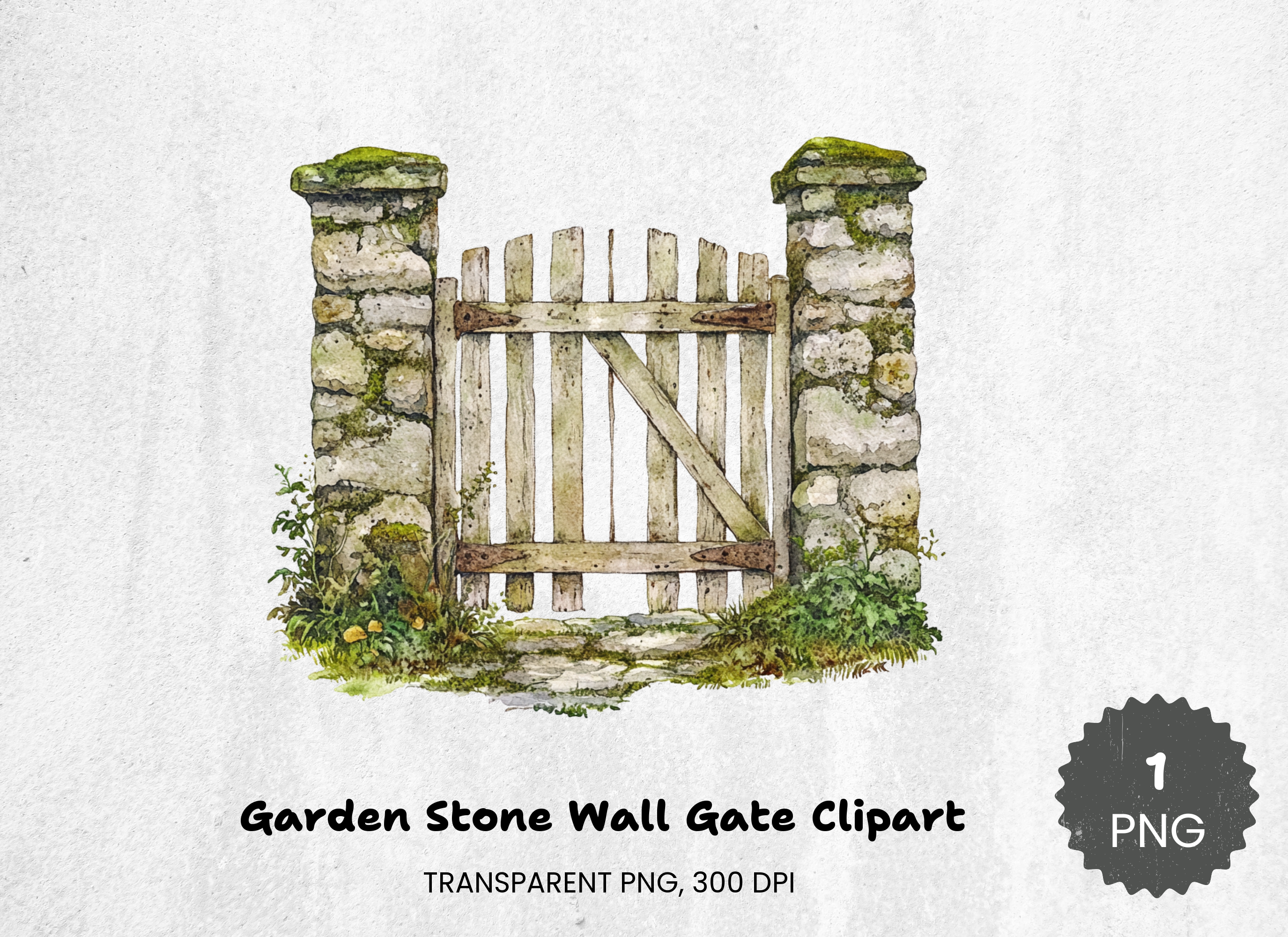 Garden Stone Wall Gate Clipart Bundle