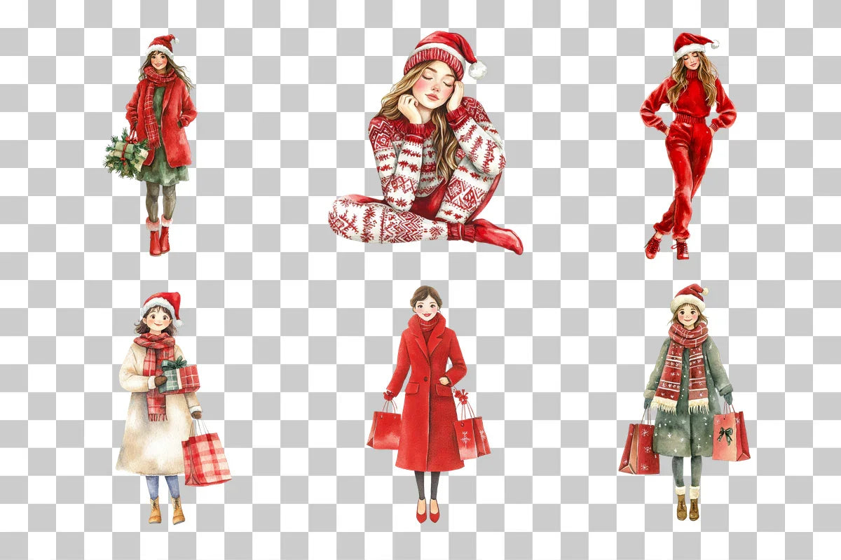 Christmas Shopping Outfit Clipart Bundle for Women - CraftNest - Digital Crafting and Art
