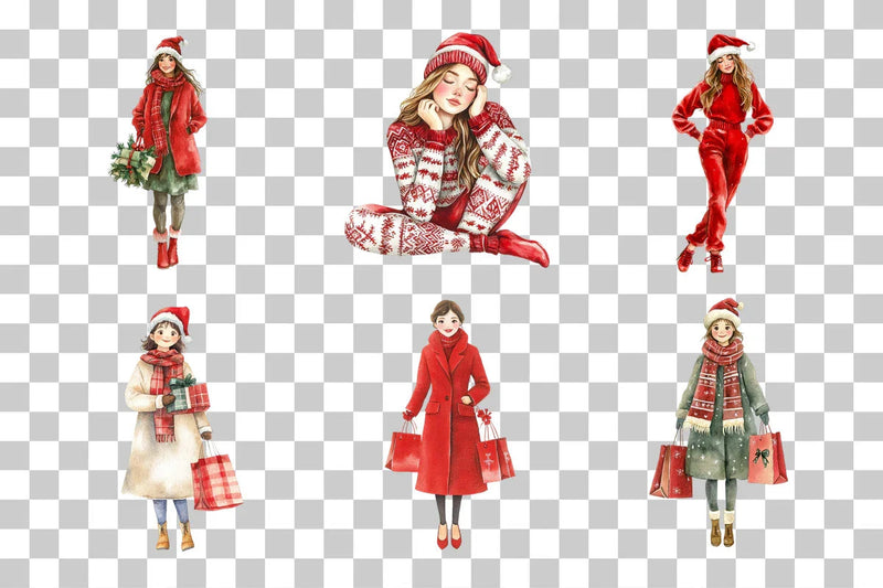 Christmas Shopping Outfit Clipart Bundle for Women - CraftNest - Digital Crafting and Art