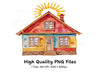 Colorful House with Sun Clipart Bundle