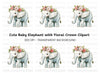 Cute Elephant with Flower Crown Clipart Bundle