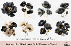 Elegant Black and Gold Floral Clipart Bundle - CraftNest - Digital Crafting and Art