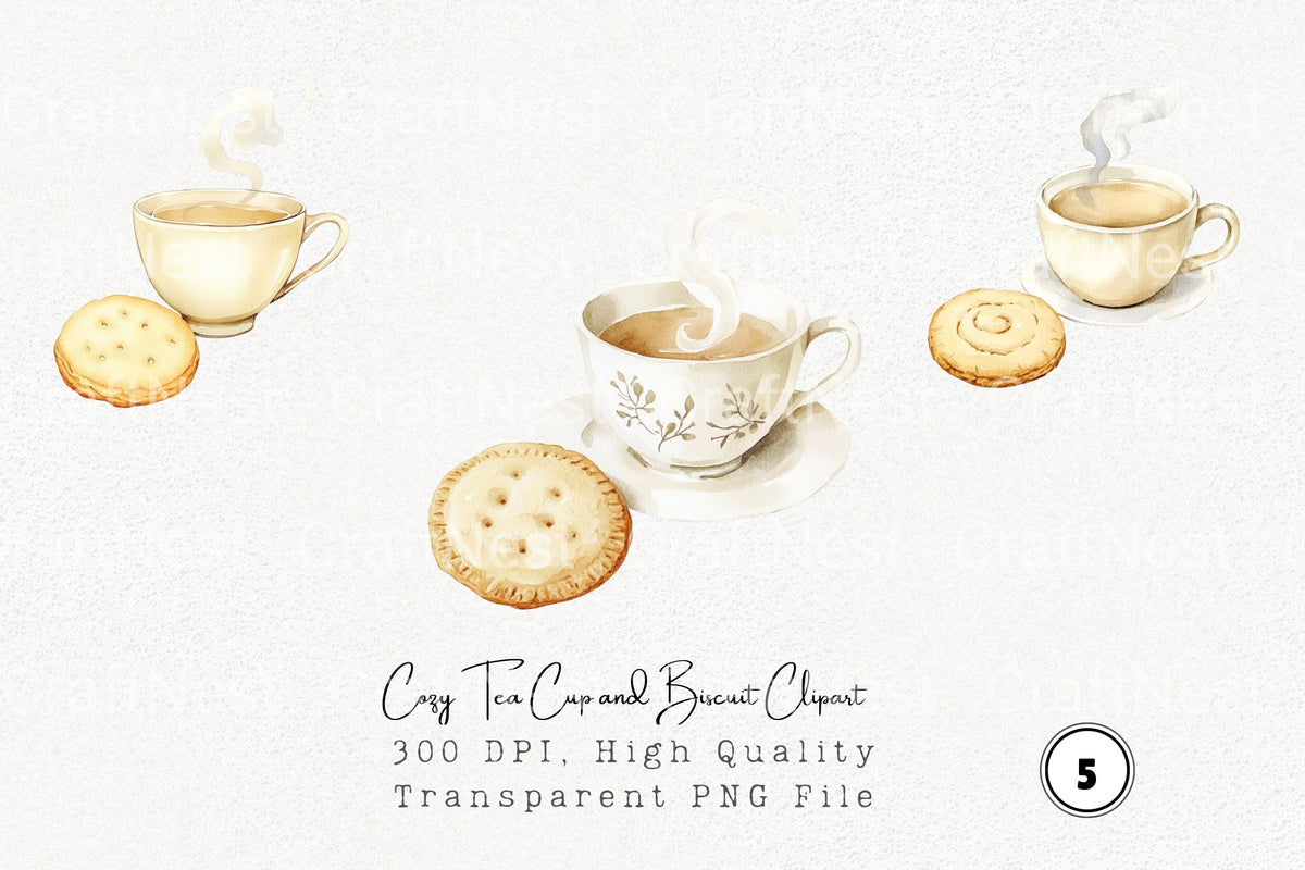 Cozy Tea Cup And Biscuit Clipart Bundle