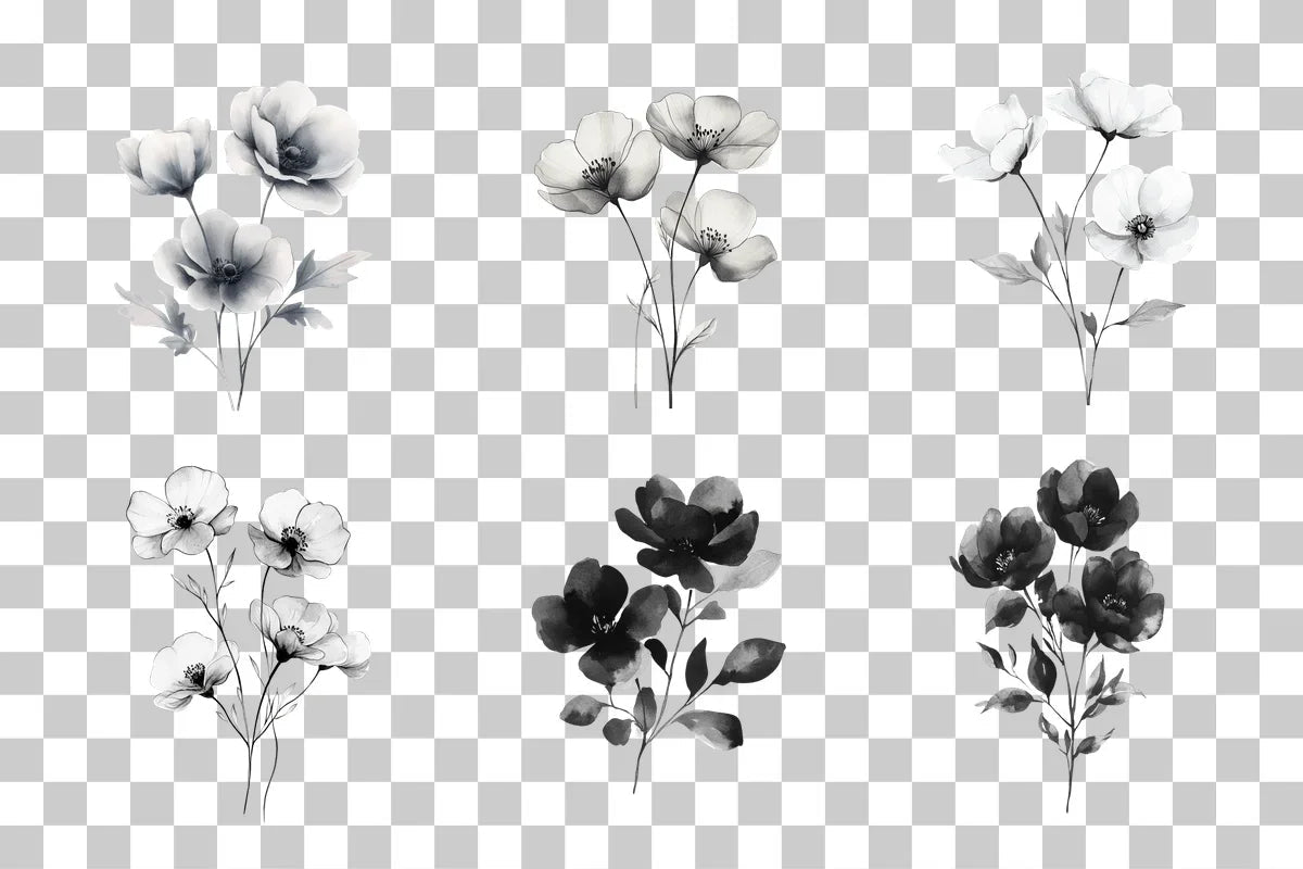 Black and White Floral Art Clipart Bundle - CraftNest - Digital Crafting and Art