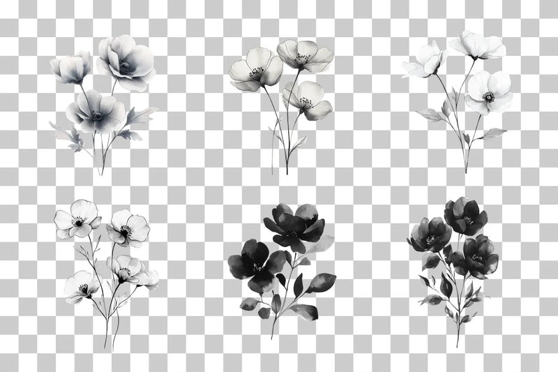 Black and White Floral Art Clipart Bundle - CraftNest - Digital Crafting and Art